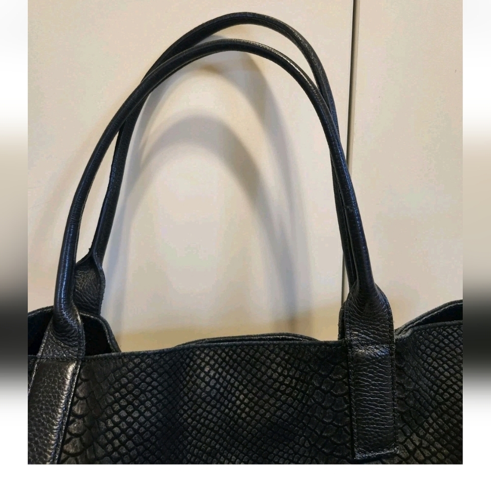 J. McLaughlin Black Python Print Embossed Leather… - image 4